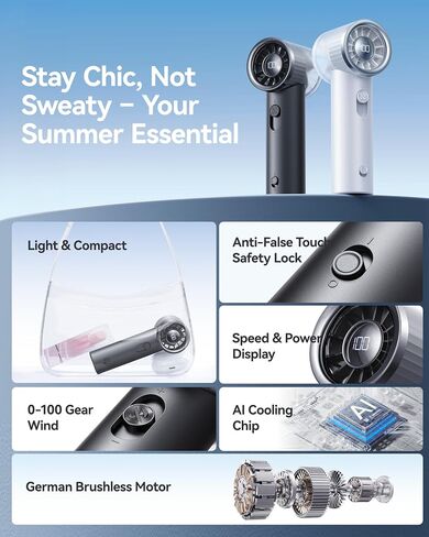 RANVOO 2025 MINI & TURBO 100 SPEEDS BOADING HOLETHELD VAN LED شاشة LED قابلة لإعادة الشحن لمروحة اليد المحمولة للسفر في الهواء الطلق ، هدية للنساء والرجال ، الأنيقة ، السوداء الجرافيت in Kuwait