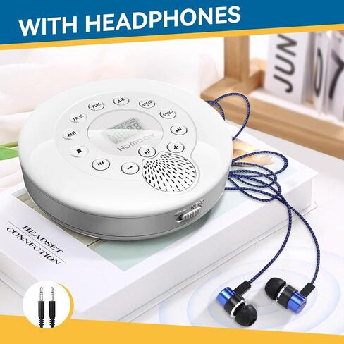 Portable CD Player with Headphones, CD Player for car or for Home,discman Walkman CD Player Rechargeable,Mini cd Players Small Portable with Speaker,MP3 USB playable (White) in Saudi Arabia