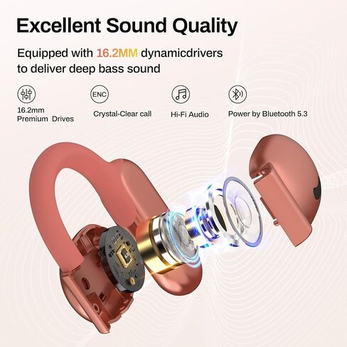 DACOM Open Ear Headphones Bluetooth 5.3, True Wireless Open Ear Earbuds ENC Clear Talk with 16.2mm Dynamic Drivers 45Hrs Playtime Wireless Earbuds Long-Lasting Comfort Sport Earbuds for Workouts Black in Saudi Arabia