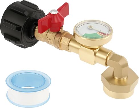 Solid Brass Propane Refill Adapter QCC1 Propane Refill Adapter with Valve and Gauge Reusable 90 Degrees Refill Pressure Adapter for Filling 1 lb Bottles Camping Grill in Kuwait