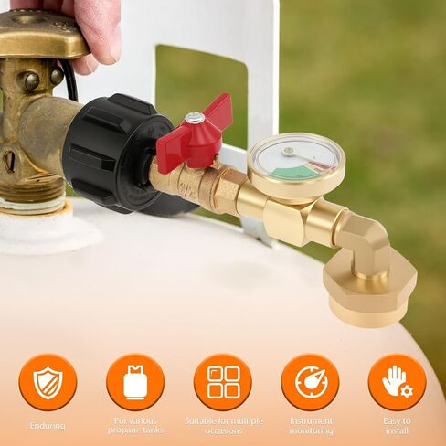 Solid Brass Propane Refill Adapter QCC1 Propane Refill Adapter with Valve and Gauge Reusable 90 Degrees Refill Pressure Adapter for Filling 1 lb Bottles Camping Grill in Kuwait