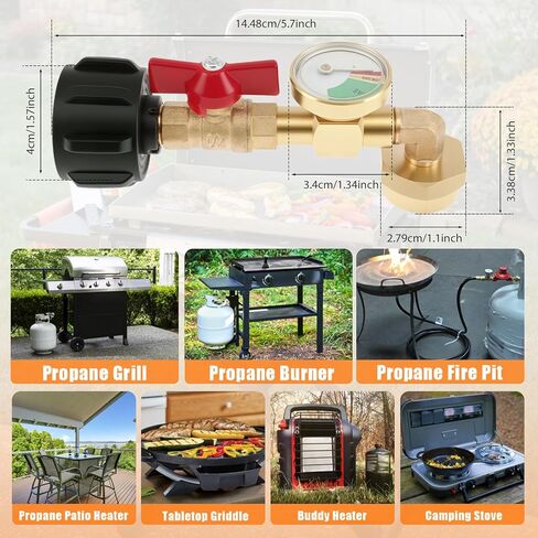 Solid Brass Propane Refill Adapter QCC1 Propane Refill Adapter with Valve and Gauge Reusable 90 Degrees Refill Pressure Adapter for Filling 1 lb Bottles Camping Grill in Kuwait