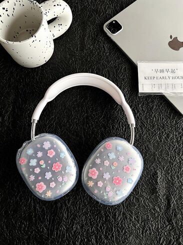 Suitable for AirPods Max Case Cover,Cute Colorful Flower Bud Design,Clear Shockproof Buffer Protection Case for AirPods Max (Bell Orchid) in Saudi Arabia