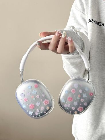Suitable for AirPods Max Case Cover,Cute Colorful Flower Bud Design,Clear Shockproof Buffer Protection Case for AirPods Max (Bell Orchid) in Saudi Arabia