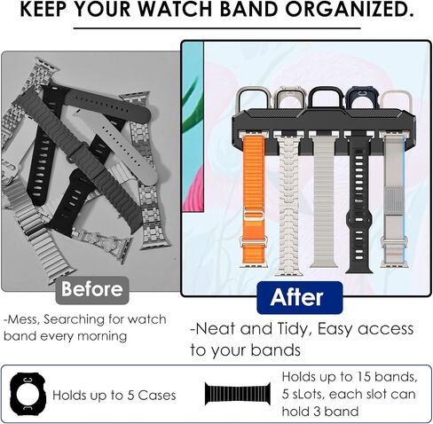FULLIFE Compatible with 15 Slots Apple Watch Band Organizer Holder Storage and 5 Slots Apple Watch Case Organizer - Bracelet Holder Stand Watch Box for Men Women, Clear in Saudi Arabia