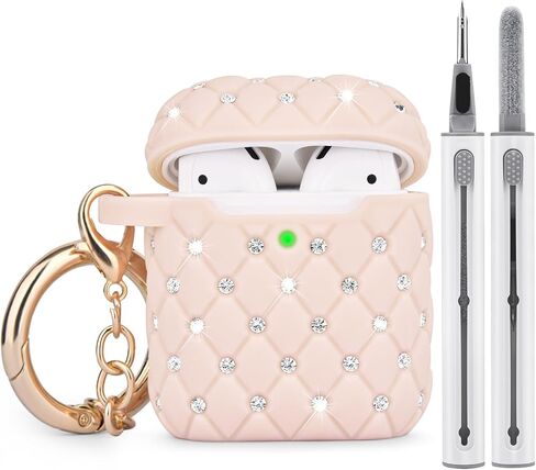 CAGOS for Airpod Case 2nd/1st Generation, Cute Rhinestone Earpods Case Protective Cover Accessories Keychain Compatible with Apple Airpods Gen 2 1st Case Women Girls, Pink in Saudi Arabia