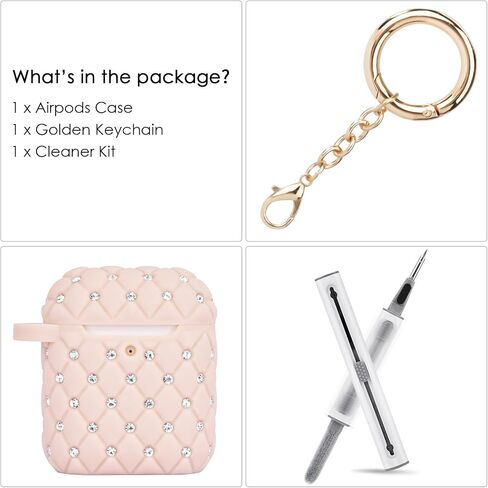 CAGOS for Airpod Case 2nd/1st Generation, Cute Rhinestone Earpods Case Protective Cover Accessories Keychain Compatible with Apple Airpods Gen 2 1st Case Women Girls, Pink in Saudi Arabia