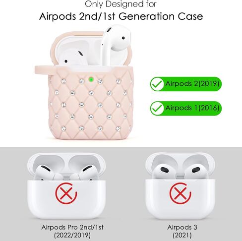CAGOS for Airpod Case 2nd/1st Generation, Cute Rhinestone Earpods Case Protective Cover Accessories Keychain Compatible with Apple Airpods Gen 2 1st Case Women Girls, Pink in Saudi Arabia