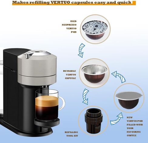 Reusable Vertuo Pods Tool Kit + 100 PCS Aluminum Foil Stickers for Refilling Nespresso Vertuo Pods (Glossy Black 2025 Improved Design, Tool Kit + 100 PCS Foil Stickers 63mm in Dia.) in Saudi Arabia