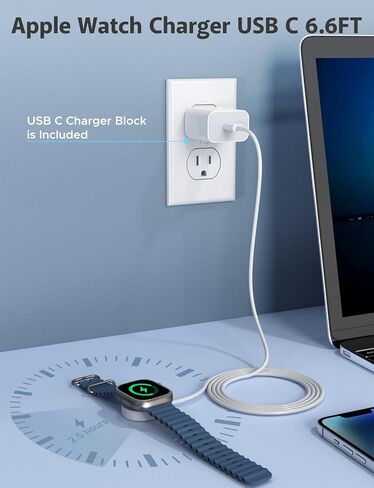 Upgraded Apple Watch Charger - USB C iWatch Charger, Magnetic Fast Charging Cable, 3.3FT, Compatible with Apple Watch Series 10/9/8/7/6/SE/SE2/5/4/3/2/1 Ultra in Kuwait