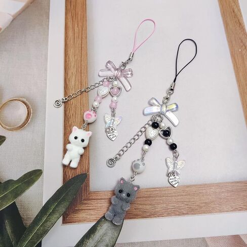 Cute Phone Charms Cute Fuzzy Cat Phone Charm Aesthetic Y2K Phone Strap Charms for Phone Bag Camera Pendants Decor in Kuwait