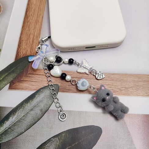 Cute Phone Charms Cute Fuzzy Cat Phone Charm Aesthetic Y2K Phone Strap Charms for Phone Bag Camera Pendants Decor in Kuwait