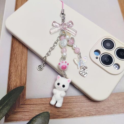 Cute Phone Charms Cute Fuzzy Cat Phone Charm Aesthetic Y2K Phone Strap Charms for Phone Bag Camera Pendants Decor in Kuwait