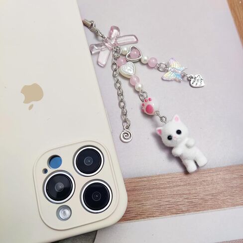 Cute Phone Charms Cute Fuzzy Cat Phone Charm Aesthetic Y2K Phone Strap Charms for Phone Bag Camera Pendants Decor in Kuwait
