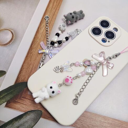 Cute Phone Charms Cute Fuzzy Cat Phone Charm Aesthetic Y2K Phone Strap Charms for Phone Bag Camera Pendants Decor in Kuwait