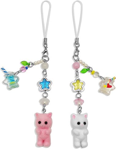 Cute Phone Charms Cute Fuzzy Cat Phone Charm Aesthetic Y2K Phone Strap Charms for Phone Bag Camera Pendants Decor in Kuwait