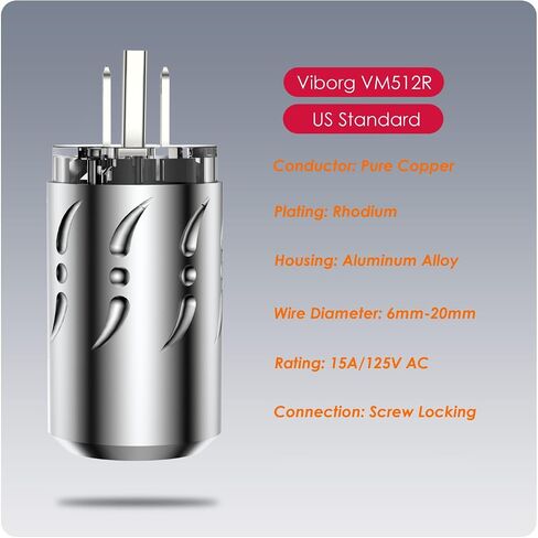 Viborg HiFi Power Plug, VM512+VF512, Pure Copper Non-Magnetic, AC Mains Plug, Audio Power Plug, Aluminum Alloy, Set Screws, Hi-End US Power Plug+IEC C15 Power Connector for DIY Audiophile Power Cable in Saudi Arabia