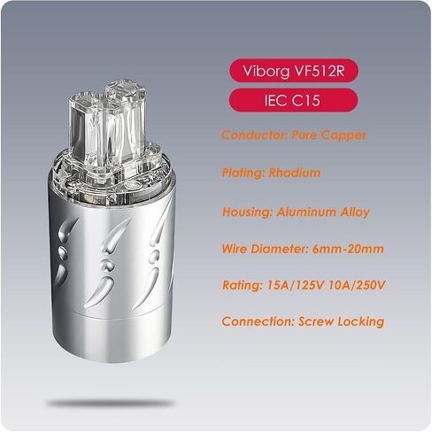 Viborg HiFi Power Plug, VM512+VF512, Pure Copper Non-Magnetic, AC Mains Plug, Audio Power Plug, Aluminum Alloy, Set Screws, Hi-End US Power Plug+IEC C15 Power Connector for DIY Audiophile Power Cable in Saudi Arabia