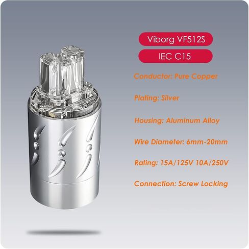 Viborg HiFi Power Plug, VM512+VF512, Pure Copper Non-Magnetic, AC Mains Plug, Audio Power Plug, Aluminum Alloy, Set Screws, Hi-End US Power Plug+IEC C15 Power Connector for DIY Audiophile Power Cable in Saudi Arabia