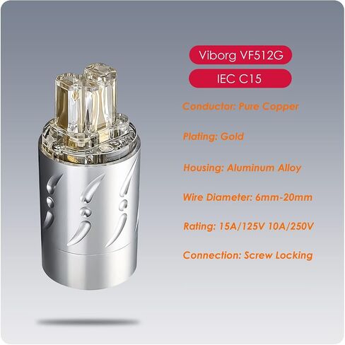 Viborg HiFi Power Plug, VM512+VF512, Pure Copper Non-Magnetic, AC Mains Plug, Audio Power Plug, Aluminum Alloy, Set Screws, Hi-End US Power Plug+IEC C15 Power Connector for DIY Audiophile Power Cable in Saudi Arabia