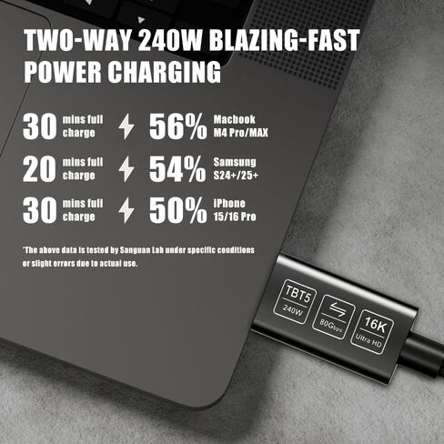 Thunderbolt 5 Cable,80Gbps Data Transfer,up to 120Gbps Bandwidth Boost,240W Fast Charging,16K/8K 60Hz Display,Compatible with Thunderbolt 4,USB4,Apple Mac,iPhone (0.5M) in Saudi Arabia