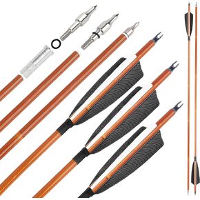 31Inch Carbon Arrow Practice Target Arrows with 4" Natural Feather Spine 500 Hunting Arrows with Replaceable Arrowhead for Compound and Recurve Bows 6/12Pack