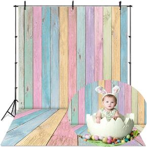 Colorful Wood Backdrop for Photography 8x10FT Easter Pastel Rustic Wooden Background Boy Girl Birthday Party Decorations Portrait Photoshoot Studio Props