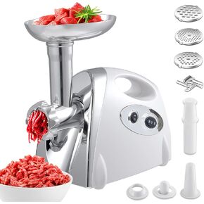 Electric Meat Grinder, Heavy Duty Meat Grinders 2800W, Stainless Sausage Maker Meat Mincer Machine with Blade, 3 Plates, Sausage Stuffer Tube and Kubbe Kit for Home Kitchen Use (Handle-White)