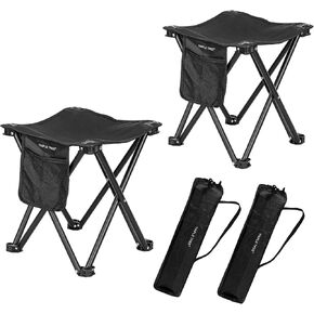 Triple Tree 2 Pack Folding Camping Stool, 13.8 Inch Small Portable Lightweight Stool with Side Pocket, Foot Stool with Carry Bag for Hiking, Fishing and Beach, Hold up to 400lbs, Grey