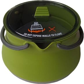Camp cook Boil Water Collapsible Kettle- Olive Color 1L Foldable Silicone Aluminum Alloy Tea Pot Cookware For Outdoor Camping