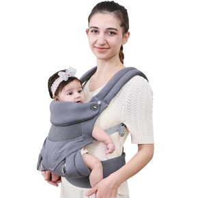 Baby Carrier Newborn to Toddler,Ergonomic Safe Soft Breathable Infant Carrier with Adjustable Head Neck Support - Outdoor Kangaroo Front & Back Carry Baby Carriers for Baby 8-40lbs(Grey）