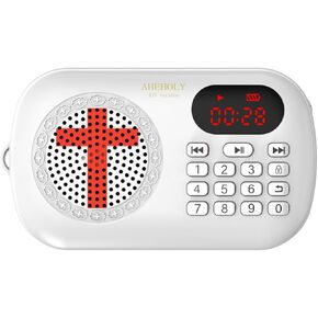 Audio Bible Player – Portable KJV Bible Speaker with Red Cross Design, Rechargeable Audio Player with Keypad for Seniors & Children – Christian Gift