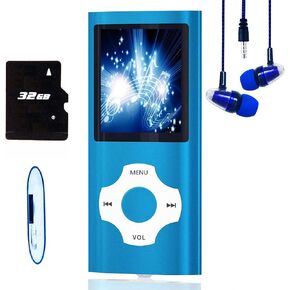 MP3 Player / MP4 Player, Hotechs MP3 Music Player with 32GB Memory SD Card Slim Classic Digital LCD 1.82'' Screen Mini USB Port with FM Radio, Voice Record (Blue)