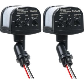 2 Pack 240-Degree Replacement Motion Sensor, Adjustable LUX(5-300) & Time & Detection Sensitivity Up to 60 Feet Range, 3 Working Modes Outdoor Motion Detector for Security Floodlight, Brown