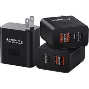 [2-Pack] USB C Wall Charger, 40W 4-Port Fast Charging Block USB C Charger Dual USBC Power Adapter + QC Wall Plug Multiport Brick Type C Block for iPhone 15/14/13/12/11/Pro Max/XS/XR, iPad, Samsung