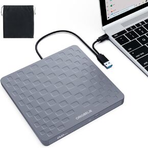 External CD DVD Drive for Laptop, USB 3.0 Type-C Ultra Slim 13mm DVD Player Portable CD DVD +/-RW Drive CD Burner Reader Writer Recorder for Desktop PC Windows 11/10/8/7 Linux Mac OS (Grey)