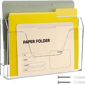 DINGHUO Acrylic Hanging Wall File Folder Organizer for Desk, Clear 3 Tier Document Paper Magazine Holder for Home, Office Organization, School - 1 Pack