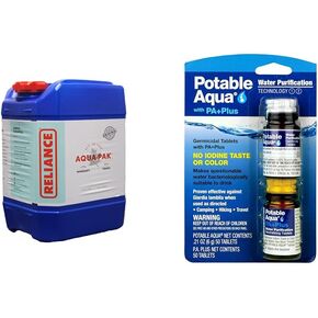 Reliance 5 Gallon Water Container and Potable Aqua Water Purification Tablets, 100 Count Emergency Drinking Water Treatment