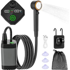 Portable Shower for Camping,6000mAh Rechargeable Camping Shower with Intelligent LED Display,IPX7 Waterproof Outdoor Shower Kit for Hiking, Travel, Car, Pet