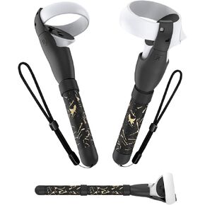 Handle Attachments Compatible with Meta Quest 3S/3, Controller Accessories for Quest 3S, VR Game Gorilla Tag Long Arms Sticks, Beat Saber Handle Extensions Grips for Meta Quest 3 (Black&Gold)