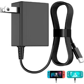 39W USB C استبدال الشاحن لشاحن Nintendo Switch ACTAPTER ACDERSS 15V 2.6A متوافق مع Switch Lite/OLED/DOCK و PRO Controller (وضع الدعم التلفزيوني) شحن سريع مع سلك 6 أقدام
