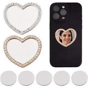 2 Colors Bling Mirror Decal Phone Back Adhesive Mirror Charm Sticker Heart-Shaped Make up Mirror with Zircon for Smartphone Phone Case Back Accessories Mobile Phone Stick-On Mirror Charms