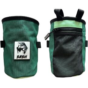 SESH Chalk Bag - Large Size Chalk Bag for Climbing & Bouldering with Magnetic Closure, 2 Brush Holders, & 1 Side Pocket with Mesh Organizer - Removeable Chalk Pouch