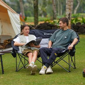 KingCamp Double Camping Chair XL Oversized for Adults, Folding Camping Loveseat for Outdoor Lawn Beach, 2 Person Portable Padded Camping Chair Heavy Duty