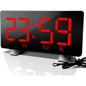 ThreeH Alarm Clock Radio for Bedroom with Dual USB Charging Ports 4 Diming Mode 7.3'' LED Screen 12/24 Hour Mode Snooze Function White