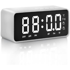 Digital Travel Alarm Clock with Personalized Music Ringtone for Bathroom,Classroom,2 Alarms,LED Clock with Temperature for Bedrooms Heavy Sleepers Kids Travel Compact Clock (White)