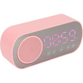 Alarm Clock with Bluetooth Speaker/Backlit Light/Mirror Screen, Portable Micro USB Charging FM Radio Digital Clock with HiFi Sound Girls Reading Traveling Sports