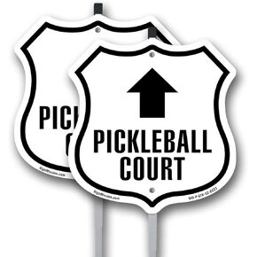Pickleball Court Up Arrow (5 Pack) 12 inch X 12 inch Shield Shaped Rust-Free Aluminum Metal Signs with Aluminum Mounting Stakes Weather Resistant Made in the USA
