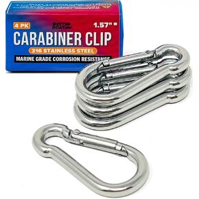 Stainless Steel Carabiner Clip, 4 Pack, 316 Marine Grade, Heavy Duty Spring Snap Hooks, Mini and Large Sizes, 2" to 4" Options