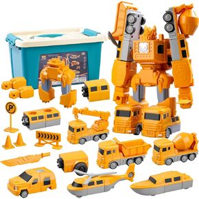 Magnetic Transform Engineering Car Assembled Toys, Constructo Modular Transforming Toy Set, Construction Vehicles with Storage Box,Magnetic Blocks for Kids Age 3-5 4-8 Magnetic Robot Building Toy